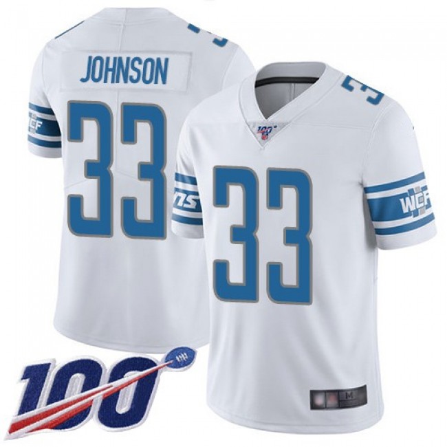 Nike Lions #33 Kerryon Johnson White Men's Stitched NFL 100th Season Vapor Limited Jersey
