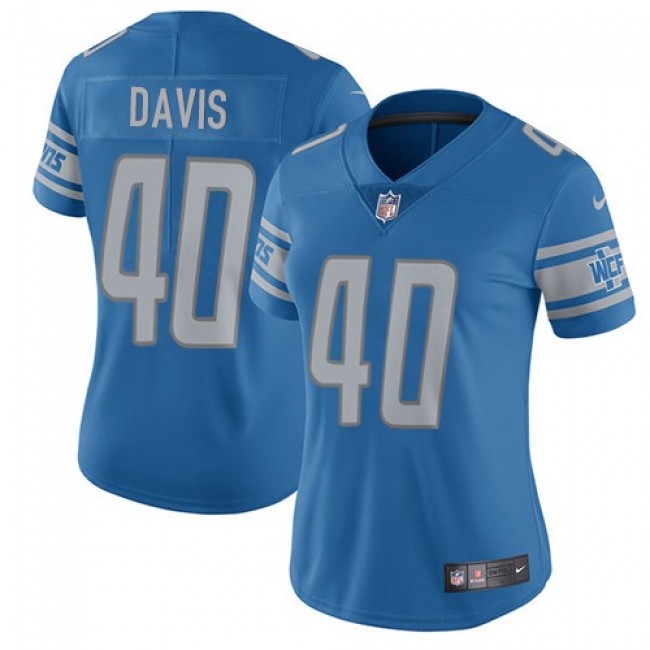 Women's Lions #40 Jarrad Davis Light Blue Team Color Stitched NFL Vapor Untouchable Limited Jersey