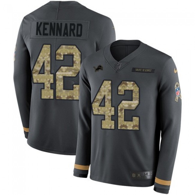 Nike Lions #42 Devon Kennard Anthracite Salute to Service Men's Stitched NFL Limited Therma Long Sleeve Jersey