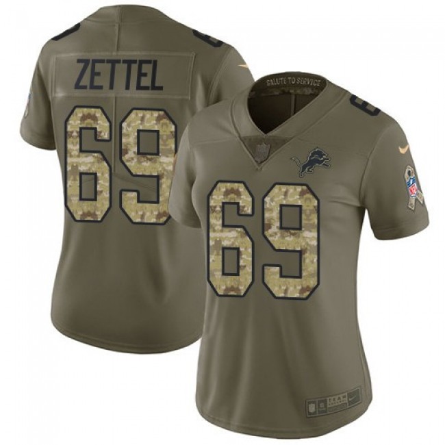 Women's Lions #69 Anthony Zettel Olive Camo Stitched NFL Limited 2017 Salute to Service Jersey