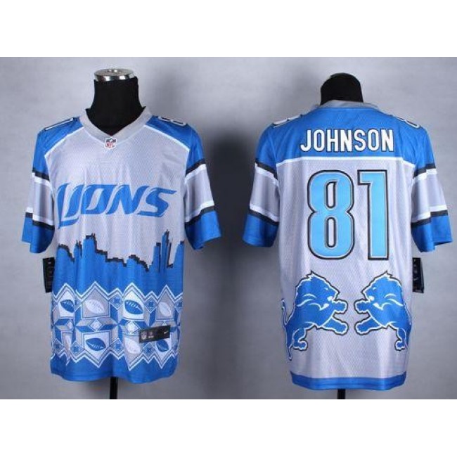 Nike Lions #81 Calvin Johnson Blue Men's Stitched NFL Elite Noble Fashion Jersey