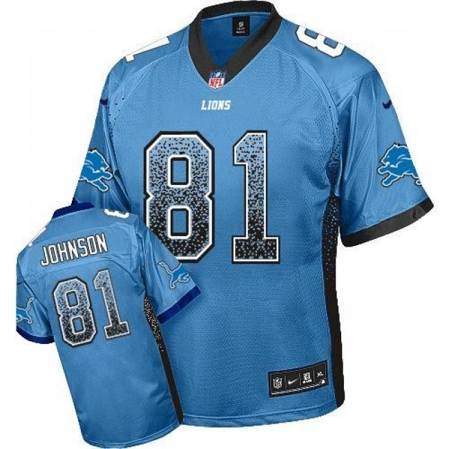 Nike Lions #81 Calvin Johnson Blue Team Color Men's Stitched NFL Elite Drift Fashion Jersey