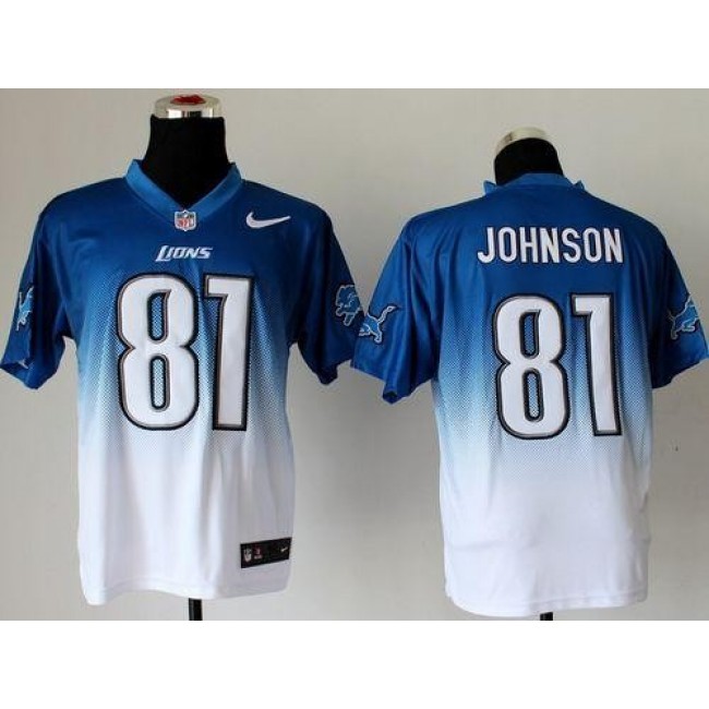 Nike Lions #81 Calvin Johnson Blue/White Men's Stitched NFL Elite Fadeaway Fashion Jersey
