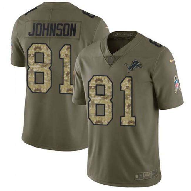 Nike Lions #81 Calvin Johnson Olive/Camo Men's Stitched NFL Limited 2017 Salute To Service Jersey