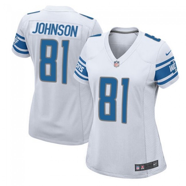 Women's Lions #81 Calvin Johnson White Stitched NFL Elite Jersey