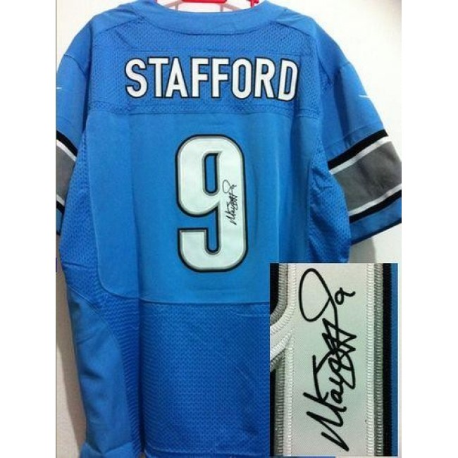 Nike Lions #9 Matthew Stafford Blue Team Color Men's Stitched NFL Elite Autographed Jersey