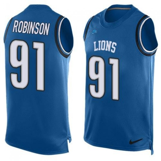 Nike Lions #91 A'Shawn Robinson Blue Team Color Men's Stitched NFL Limited Tank Top Jersey