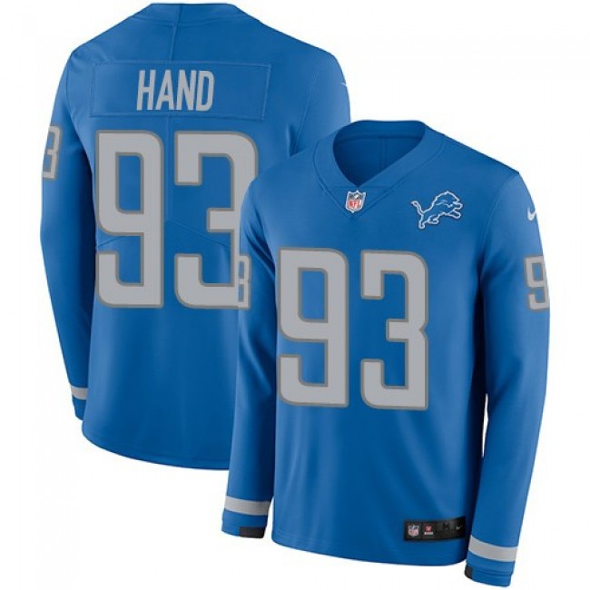 Nike Lions #93 Da'Shawn Hand Blue Team Color Men's Stitched NFL Limited Therma Long Sleeve Jersey