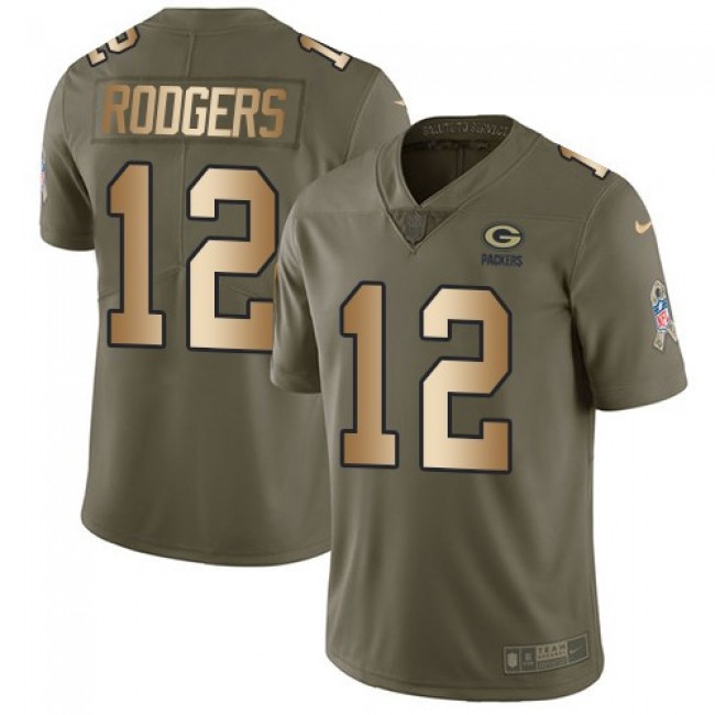 Green Bay Packers #12 Aaron Rodgers Olive-Gold Youth Stitched NFL Limited 2017 Salute to Service Jersey