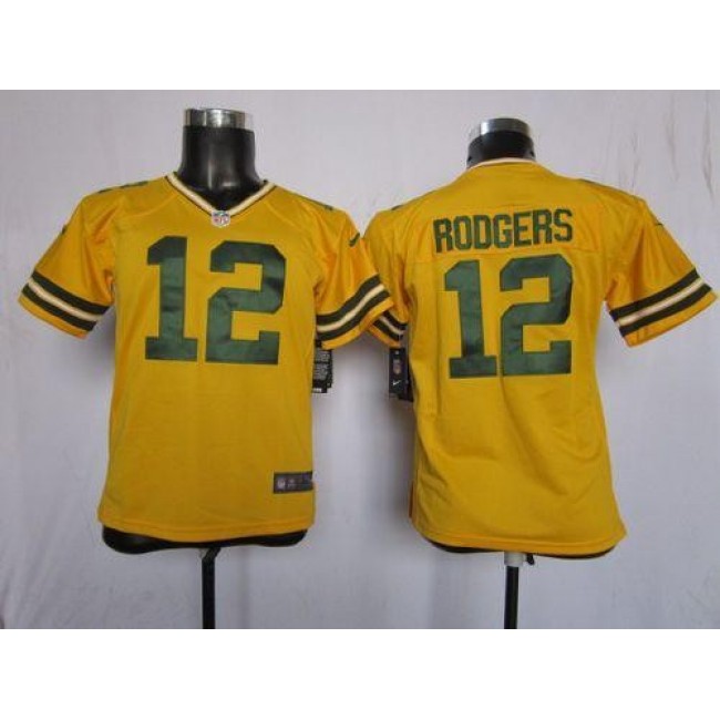Green Bay Packers #12 Aaron Rodgers Yellow Alternate Youth Stitched NFL Elite Jersey