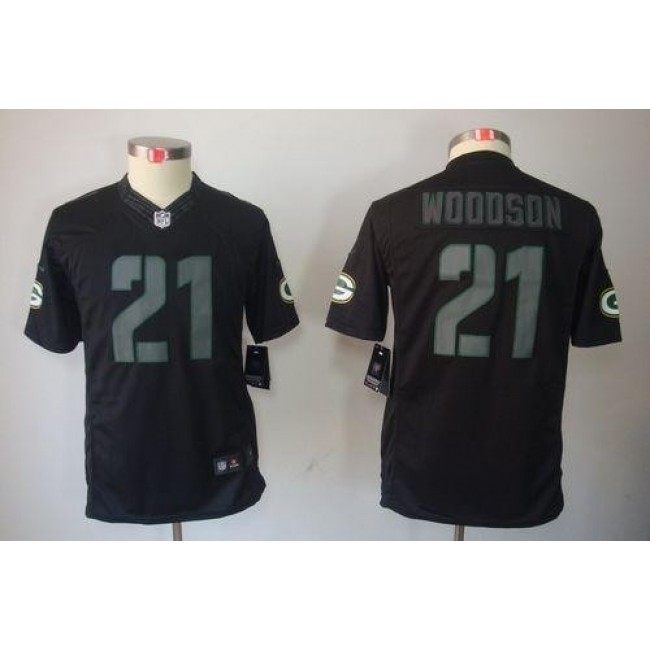 Green Bay Packers #21 Charles Woodson Black Impact Youth Stitched NFL Limited Jersey