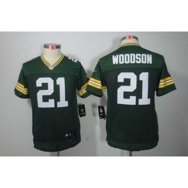 Green Bay Packers #21 Charles Woodson Green Team Color Youth Stitched NFL Limited Jersey