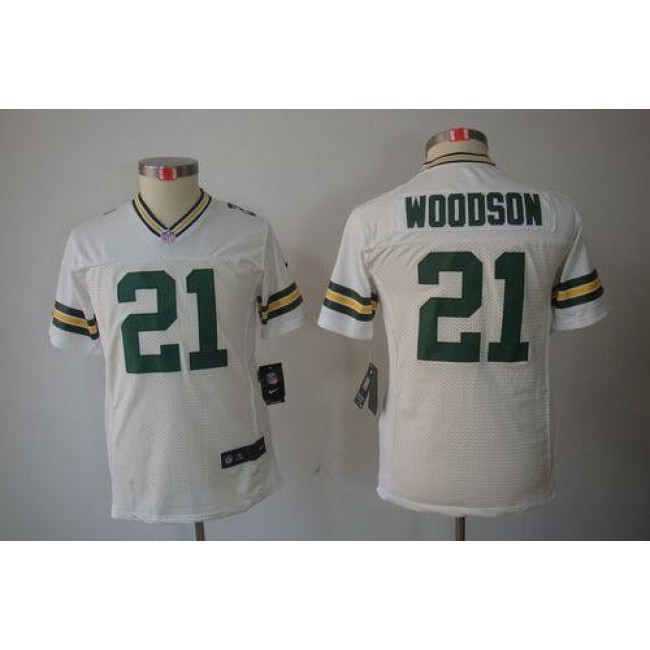 Green Bay Packers #21 Charles Woodson White Youth Stitched NFL Limited Jersey