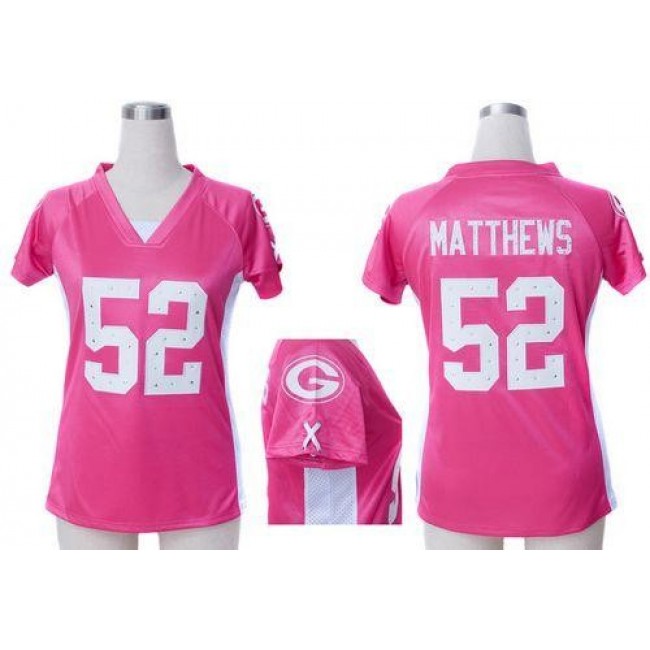 Women's Packers #52 Clay Matthews Pink Draft Him Name Number Top Stitched NFL Elite Jersey
