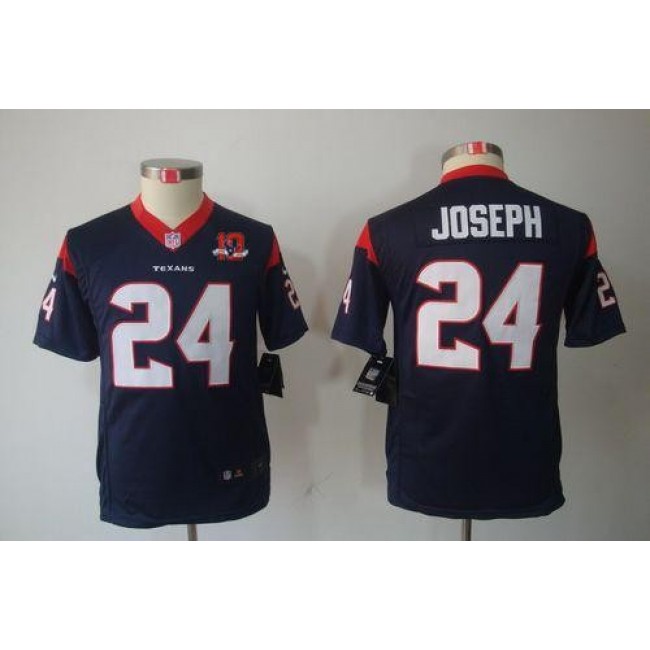 Houston Texans #24 Johnathan Joseph Navy Blue Team Color With 10TH Patch Youth Stitched NFL Limited Jersey