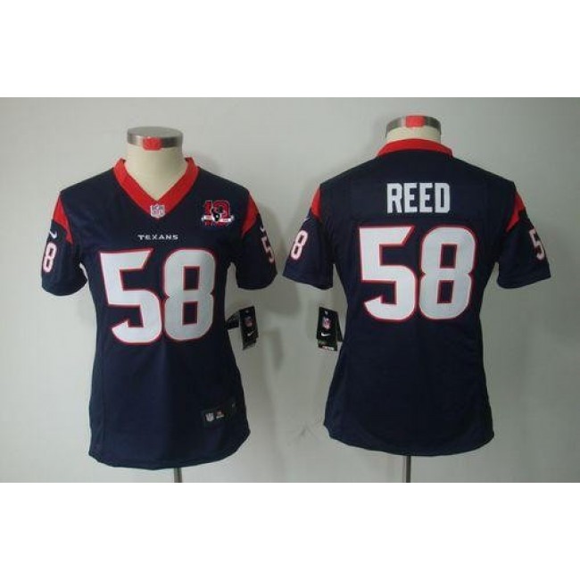 Women's Texans #58 Brooks Reed Navy Blue Team Color With 10TH Patch Stitched NFL Limited Jersey