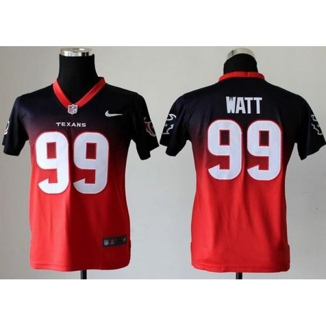 Houston Texans #99 J.J. Watt Navy Blue-Red Youth Stitched NFL Elite Fadeaway Fashion Jersey