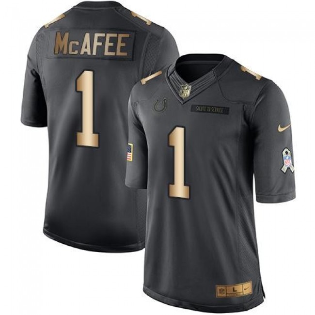 Indianapolis Colts #1 Pat McAfee Black Youth Stitched NFL Limited Gold Salute to Service Jersey