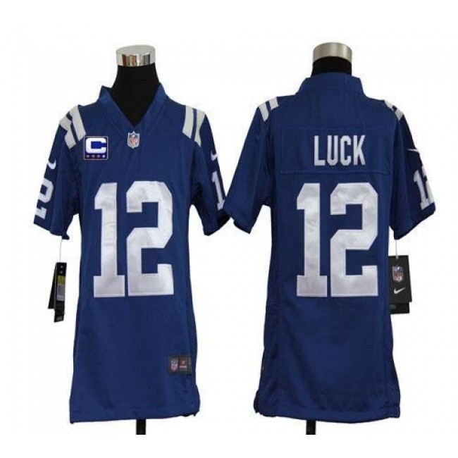 Indianapolis Colts #12 Andrew Luck Royal Blue Team Color With C Patch Youth Stitched NFL Elite Jersey