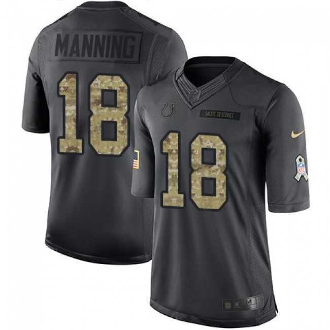 Indianapolis Colts #18 Peyton Manning Black Youth Stitched NFL Limited 2016 Salute to Service Jersey