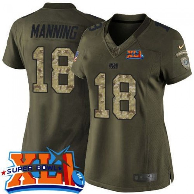Women's Colts #18 Peyton Manning Green Super Bowl XLI Stitched NFL Limited Salute to Service Jersey