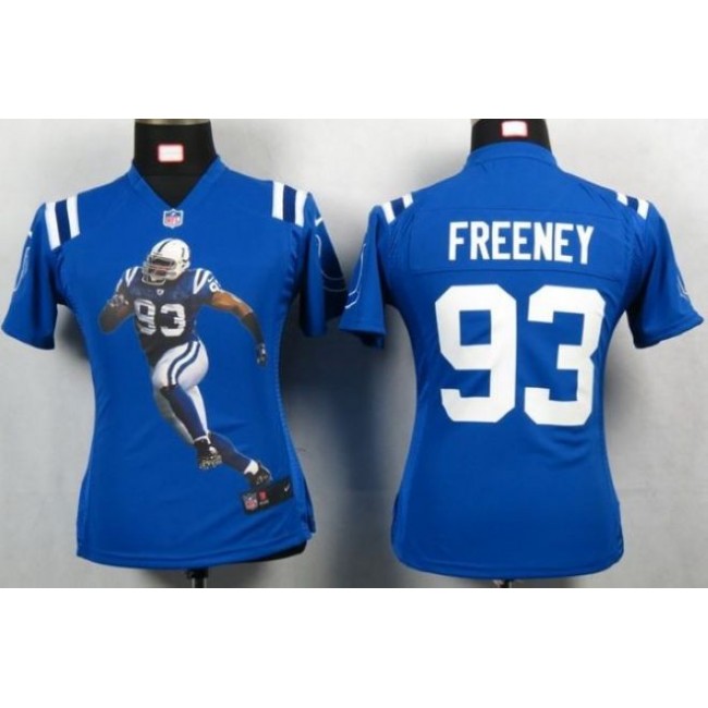 Women's Colts #93 Dwight Freeney Royal Blue Team Color Portrait NFL Game Jersey