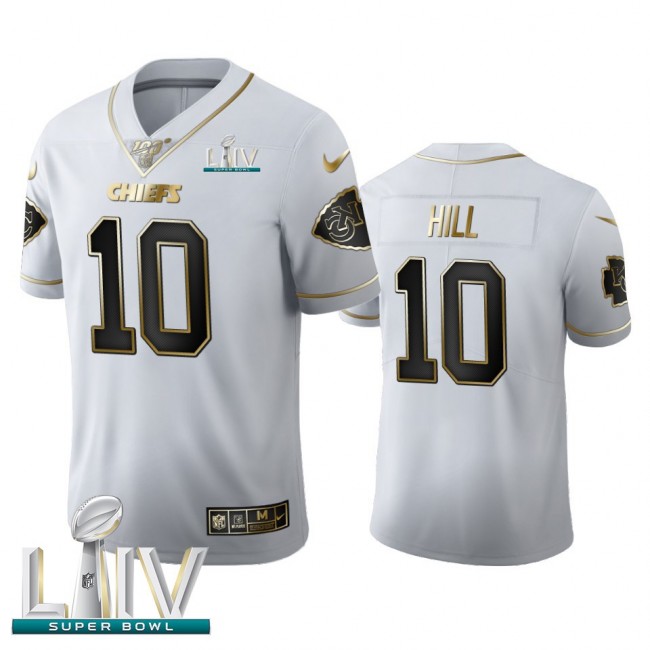 Kansas City Chiefs #10 Tyreek Hill Men's Nike White Golden Super Bowl LIV 2020 Edition Vapor Limited NFL 100 Jersey