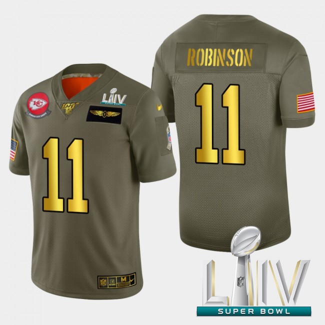 Kansas City Chiefs #11 Demarcus Robinson Men's Nike Olive Gold Super Bowl LIV 2020 2019 Salute to Service Limited NFL 100 Jersey