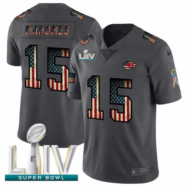 Kansas City Chiefs #15 Patrick Mahomes Black Super Bowl LIV 2020 Nike 2018 Salute to Service Retro USA Flag Limited NFL Jersey