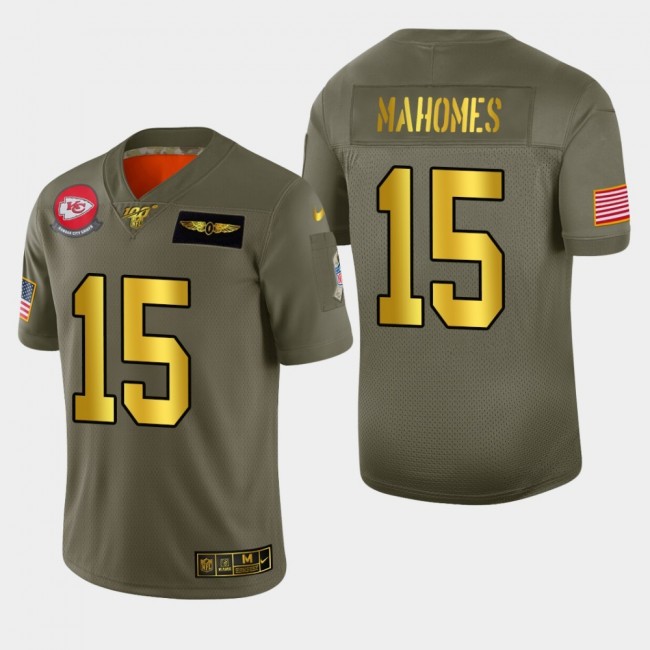 Kansas City Chiefs #15 Patrick Mahomes Men's Nike Olive Gold 2019 Salute to Service Limited NFL 100 Jersey