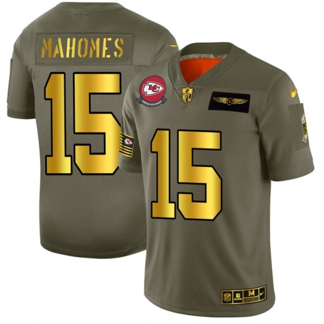 Kansas City Chiefs #15 Patrick Mahomes NFL Men's Nike Olive Gold 2019 Salute to Service Limited Jersey