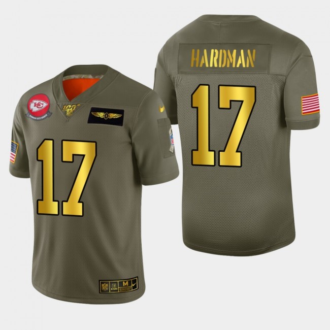 Kansas City Chiefs #17 Mecole Hardman Men's Nike Olive Gold 2019 Salute to Service Limited NFL 100 Jersey