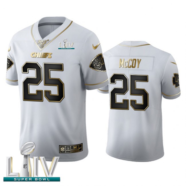 Kansas City Chiefs #25 LeSean McCoy Men's Nike White Golden Super Bowl LIV 2020 Edition Vapor Limited NFL 100 Jersey