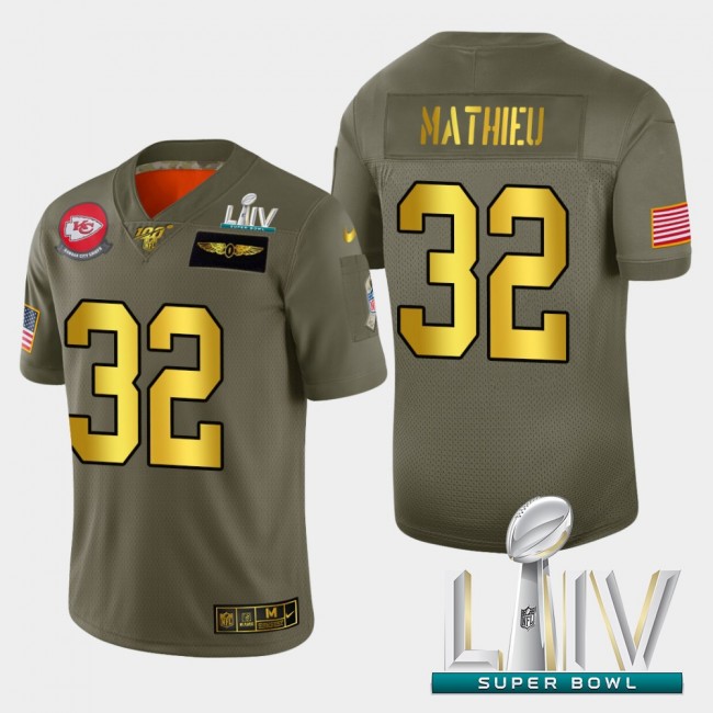 Kansas City Chiefs #32 Tyrann Mathieu Men's Nike Olive Gold Super Bowl LIV 2020 2019 Salute to Service Limited NFL 100 Jersey