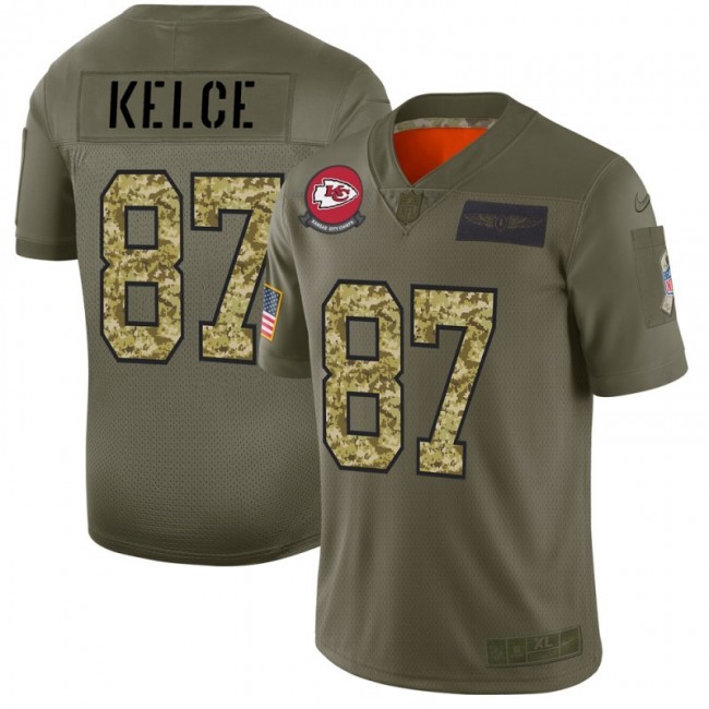 Kansas City Chiefs #87 Travis Kelce Men's Nike 2019 Olive Camo Salute To Service Limited NFL Jersey