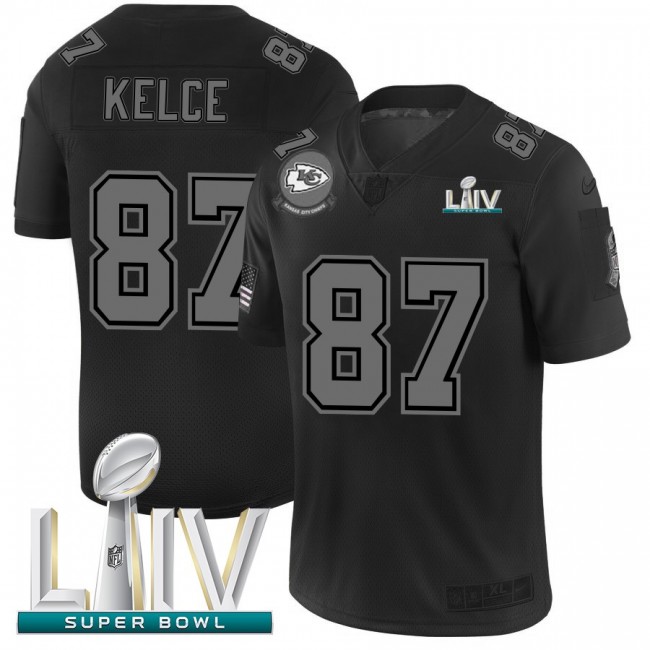 Kansas City Chiefs #87 Travis Kelce Men's Nike Black Super Bowl LIV 2020 2019 Salute to Service Limited Stitched NFL Jersey