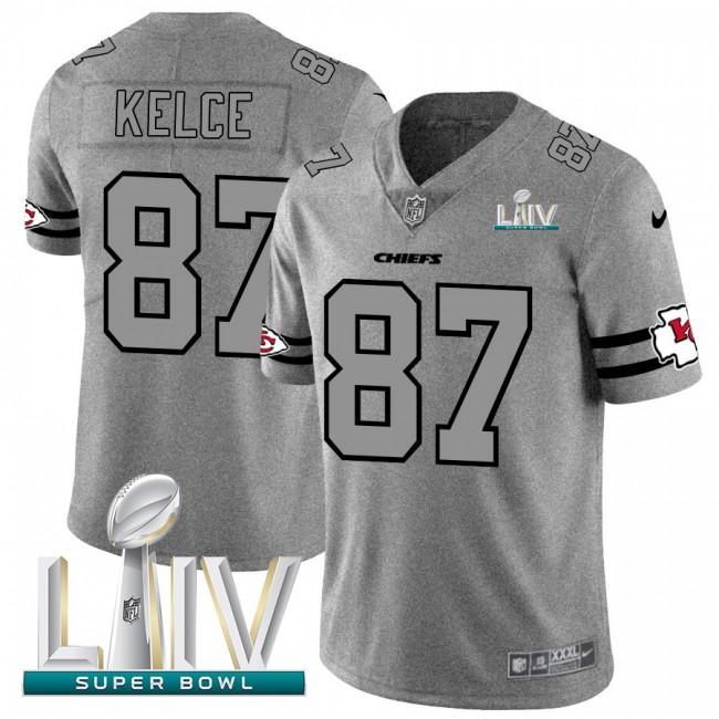 Kansas City Chiefs #87 Travis Kelce Men's Nike Gray Super Bowl LIV 2020 Gridiron II Vapor Untouchable Limited NFL Jersey