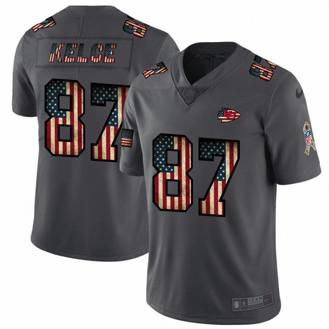 Kansas City Chiefs #87 Travis Kelce Nike 2018 Salute to Service Retro USA Flag Limited NFL Jersey