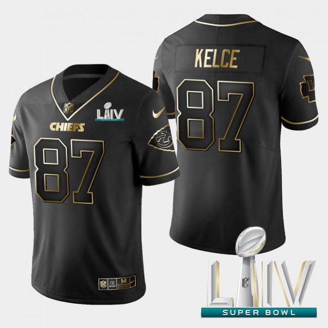 Kansas City Chiefs #87 Travis Kelce Vapor Limited Black Golden Super Bowl LIV 2020 Jersey