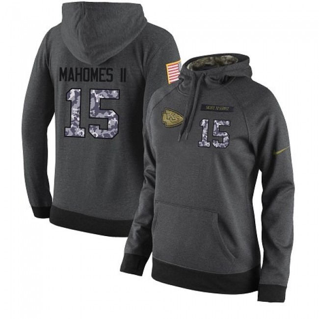 Women's NFL Kansas City Chiefs #15 Patrick Mahomes II Stitched Black Anthracite Salute to Service Player Hoodie Jersey