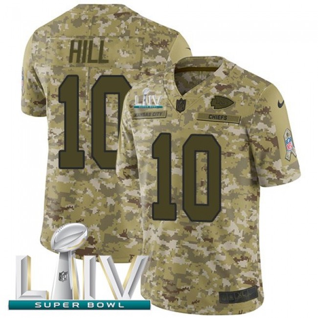 Nike Chiefs #10 Tyreek Hill Camo Super Bowl LIV 2020 Men's Stitched NFL Limited 2018 Salute To Service Jersey