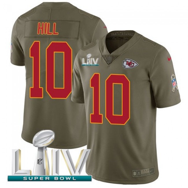 Nike Chiefs #10 Tyreek Hill Olive Super Bowl LIV 2020 Men's Stitched NFL Limited 2017 Salute To Service Jersey