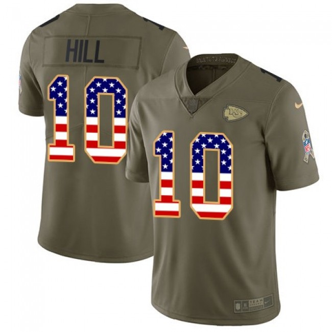 Kansas City Chiefs #10 Tyreek Hill Olive-USA Flag Youth Stitched NFL Limited 2017 Salute to Service Jersey