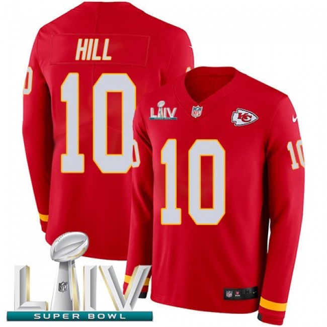 Nike Chiefs #10 Tyreek Hill Red Super Bowl LIV 2020 Team Color Men's Stitched NFL Limited Therma Long Sleeve Jersey