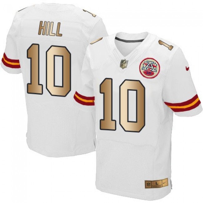 Nike Chiefs #10 Tyreek Hill White Men's Stitched NFL Elite Gold Jersey