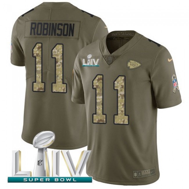 Nike Chiefs #11 Demarcus Robinson Olive/Camo Super Bowl LIV 2020 Men's Stitched NFL Limited 2017 Salute To Service Jersey