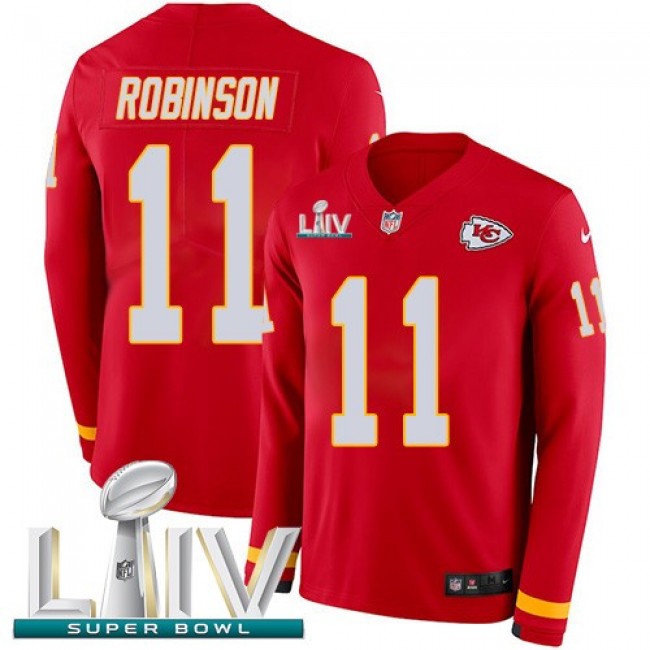 Nike Chiefs #11 Demarcus Robinson Red Super Bowl LIV 2020 Team Color Men's Stitched NFL Limited Therma Long Sleeve Jersey