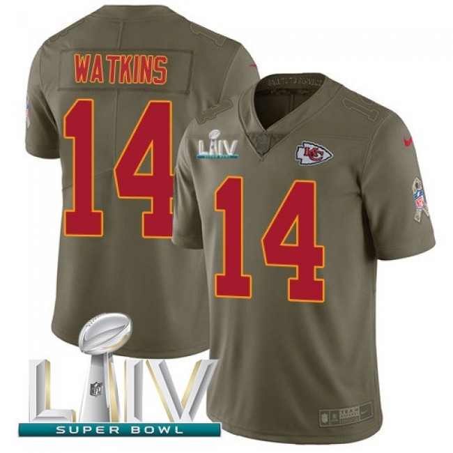 Nike Chiefs #14 Sammy Watkins Olive Super Bowl LIV 2020 Men's Stitched NFL Limited 2017 Salute To Service Jersey