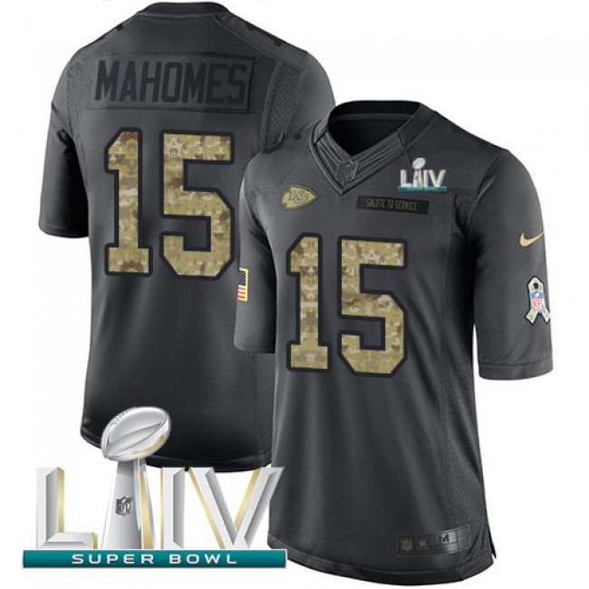 Nike Chiefs #15 Patrick Mahomes Black Super Bowl LIV 2020 Men's Stitched NFL Limited 2016 Salute to Service Jersey