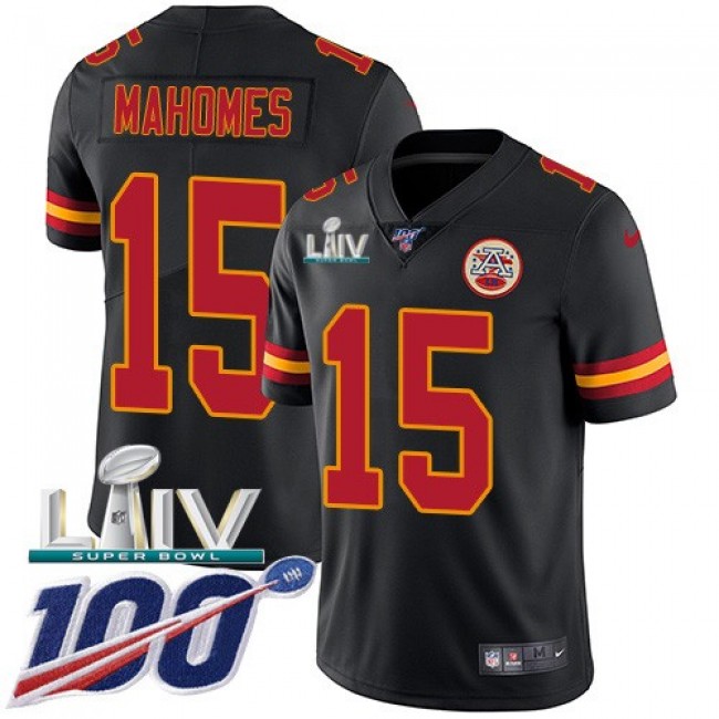 Nike Chiefs #15 Patrick Mahomes Black Super Bowl LIV 2020 Men's Stitched NFL Limited Rush 100th Season Jersey